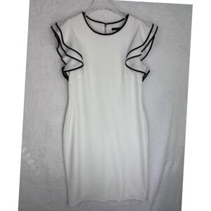 Tommy Hilfiger Butterfly Ruffle Sleeve Dress White Black Trim Cocktail Women‎ 8